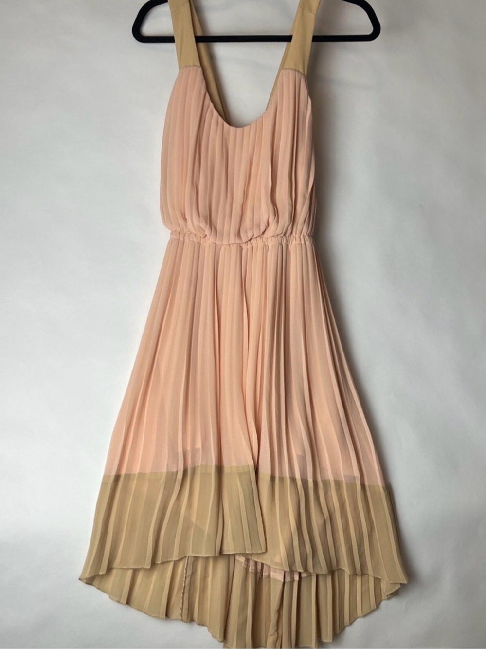 Jessica Simpson Pink and Beige Pleated High-Low Dress
